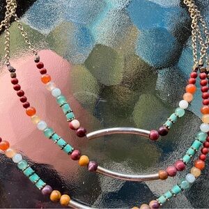 Multicolor Beaded Necklace with Gold Chain
